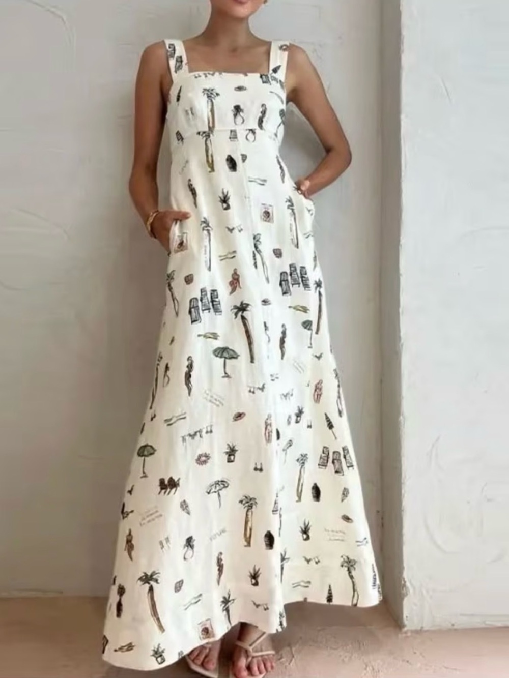 Women’s White Printed Maxi Dress – Elegant Summer Sundress